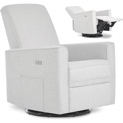 Evolur Harlow Upholstered Power Glider Recliner with USB Charging – Rocking & 275° Swivel with Smooth Glide – Greenguard Gold & FSC Certified – Modern Nursery and Living Room Chair in Fog