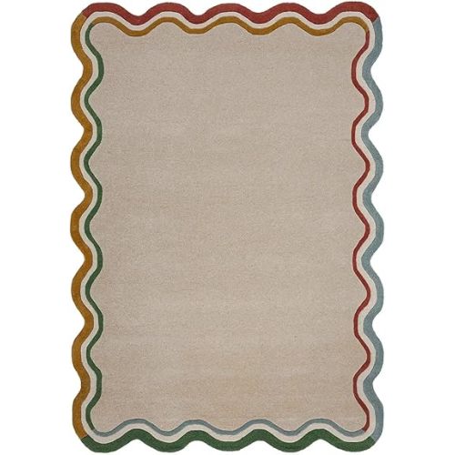 Bonnie Scallop Area Rug – 5’ x 7' – Handmade Wool Area Rugs – Multi Color – Rugs for Living Room, Bedroom – Anti-Skid – Carpets with Non-Slip Natural Backing with 100% Cotton