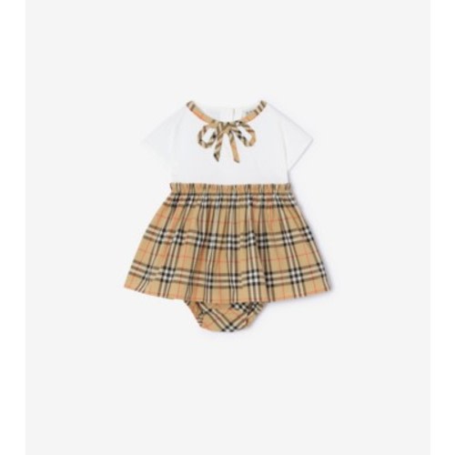 Check Bow Cotton Dress with Bloomers in White - Children | Burberry® Official