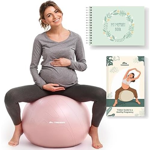 Trideer Pregnancy Birthing Ball - 1.7mm Extra Thick Yoga Ball for Maternity, Labor, Exercise, Physio, Recovery - Guide & Baby Memory Book Included - 440LB Anti-Burst & Non-Slip Stability