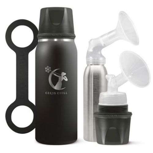 CERES CHILL OG Breastmilk Chiller, Reusable Storage Container, Up to 34 oz. - Up to 20 Hours, Connects w/ Most Pumps (Black), 1 Count