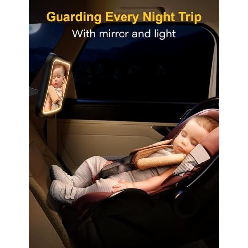 TAZENI Car Mirror for Baby Rear Facing, with Night Light & Remote Control