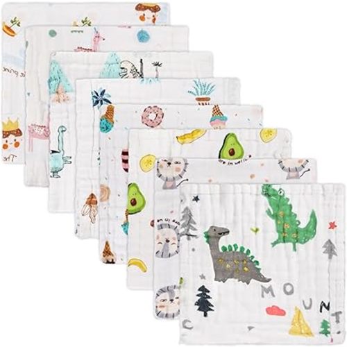 FOOK FISH Muslin Burp Cloths Large 20''x10'' 10 Packs for Baby Spit Up Cloths for Newborn,Absorbent,Soft,Large,6 Layers Baby Burp Rags,Unisex,for Boys and Girls (Animals)