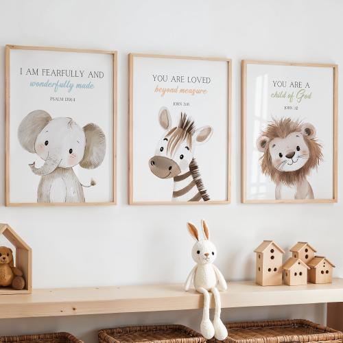 Bible Verse Nursery Wall Art, Christian Nursery Decor, Nursery Scripture Art, Neutral Nursery, Safari Nursery Prints, Safari Animal Prints