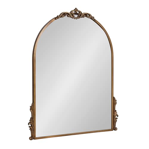 Kate and Laurel Myrcelle Traditional Arched Mirror; 21 x 26; Gold; Decorative Arch Mirror with Ornate Garland Detailing Along The Crown and Edges of The Frame