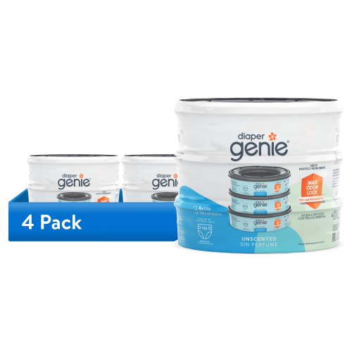 (4 pack) Diaper Genie Round Refills, Unscented, 3 Pack, Holds up to 720 Newborn Diapers, Blue