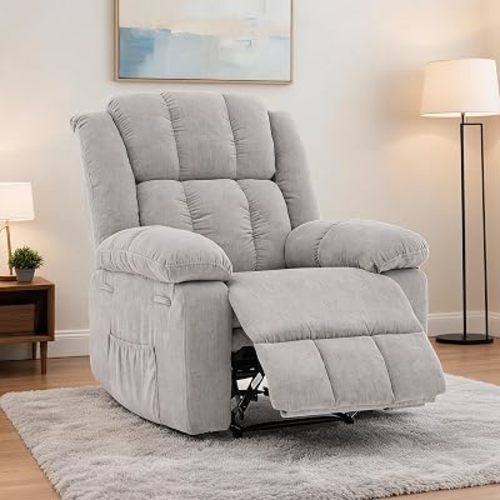 Oversized Recliner Chair for Adult,150°Recliner Chairs Ergonomic Nursery Chairs, Extra Wide Manual Recliners,Linen Upholstery Soft Sofa Chair for Livingroom,Bedroom,Gray