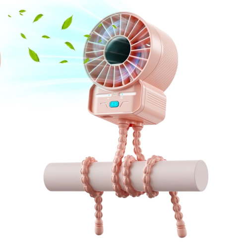 Multifunctional Portable Stroller Fan 4 Speed 6600rpm High Speed Usb Rechargeable Personal Mini Handheld Fan Extended Tripod For Desktop Winding Kids Bed Treadmill Bike Golf Cart Outdoor Travel Pink