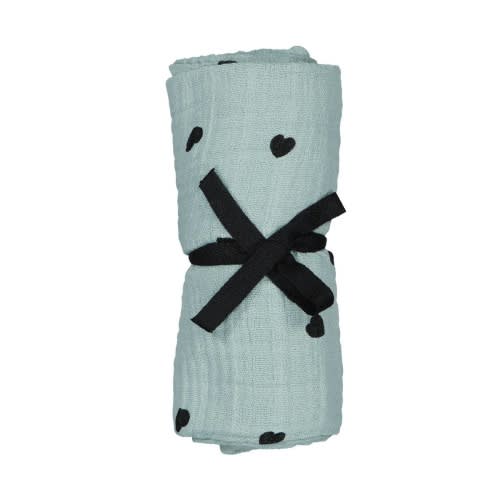 Bianca Muslin Swaddle - Heart Blue Spray