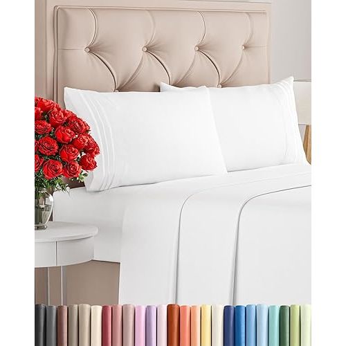 King Size 4 Piece Sheet Set - Comfy Breathable & Cooling Bed Sheets Set - Hotel Luxury Bedding for Women, Men, Kids, Teens, Boys & Girls - Deep Pockets, Ultra-Soft and Wrinkle Free - Oeko-Tex - White