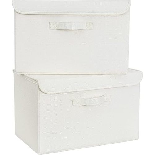 GRANNY SAYS Storage Bins with Lids, Fabric Storage Boxes, Closet Organizers and Storage, Ivory White, 2-Pack