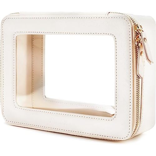 Aveniee Clear Makeup Bag Organizer,Large Travel Toiletry Bag for Women, Waterproof Cosmetic Pouch with Zippers,Car Organizers and Storage Case for Accessories,White