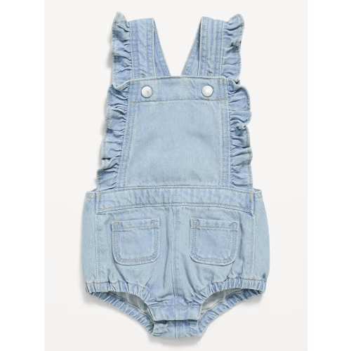 Ruffle-Trim Jean One-Piece Romper for Baby
