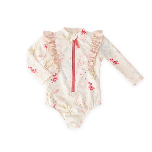 Swim Long Sleeve Ruffle One-Piece - Sea Bloom