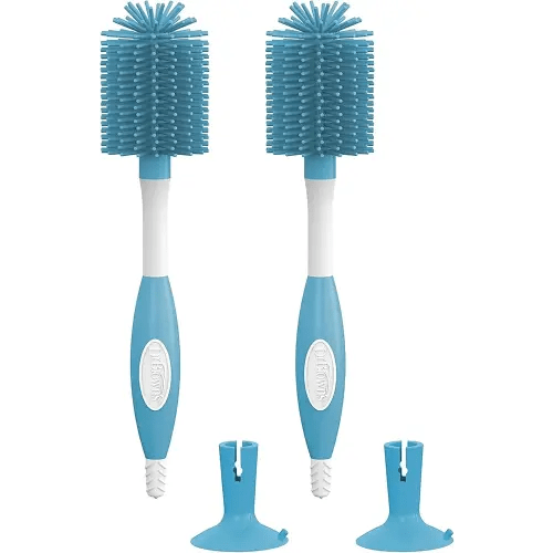 Dr. Brown's Soft Touch No Scratch Baby Bottle Cleaning Brush, Nipple Cleaner and Suction Cup Base for Easy Storage, BPA Free, Blue, 2 Pack