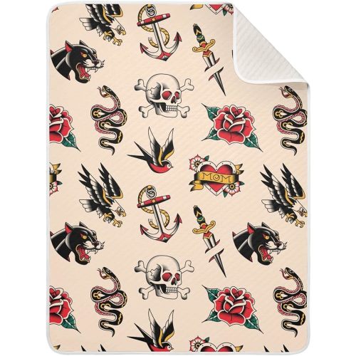Old School Tattoo Baby Blanket Cotton Cozy Throw Blanket Warm Nursery Swaddle Receiving Toddler Blankets 30" x 40