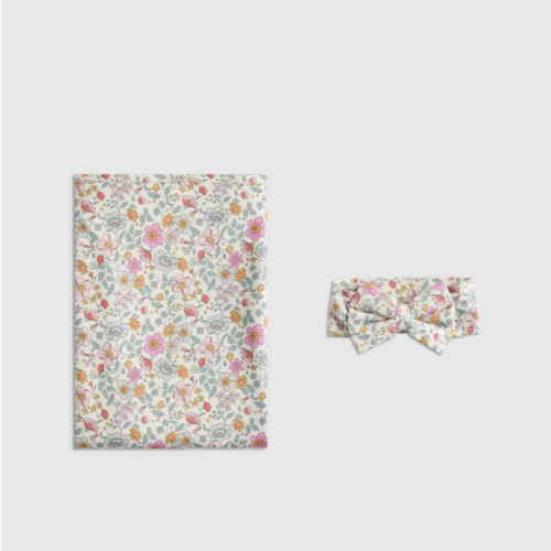 Bamboo Swaddle and Bow Set in Soft Ditsy Floral
