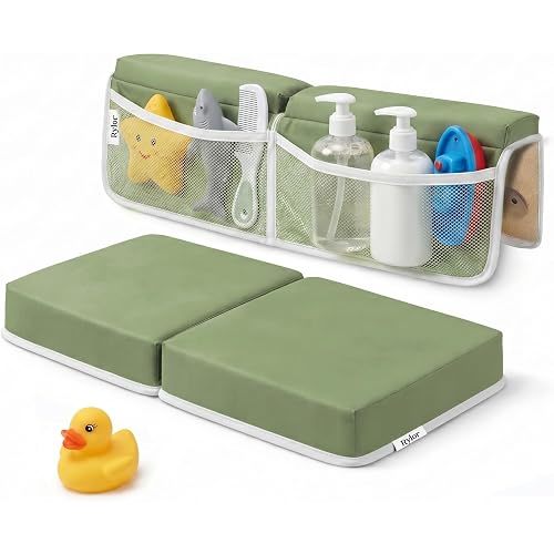 Rylor Premium Baby Bath Kneeler Mat & Elbow Rest Pad Set – Comfortable Bath Kneeler and Elbow Kneeling Rest Pad for Parents, Extra Long 26'', 2.4'' Thick, Non-Slip Support for Easy Bath Time (Green)