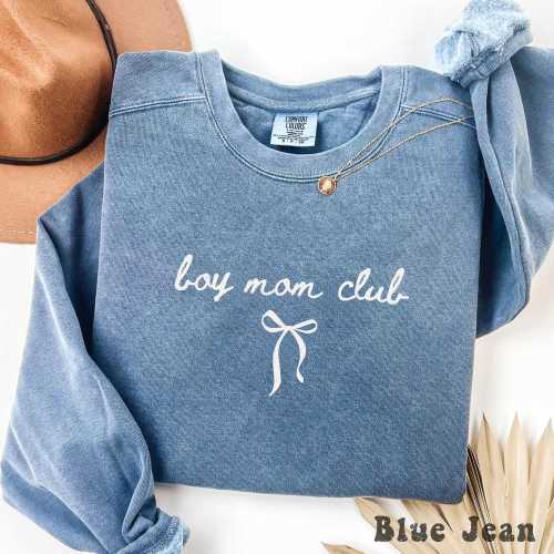 Boy Mom Club Comfort Colors® Sweatshirt, Coquette Mom Crewneck, Boy Mama Sweater, Mother's day Gift, New Mom Pregnancy Announcement