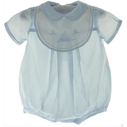 Petti Ami Blue Sailboat Shadow Embroidered Boys Romper Newborn