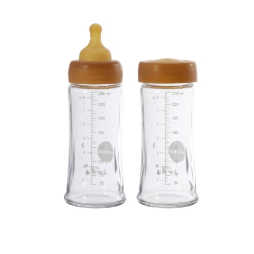 Hevea Wide Neck Baby Glass Bottles 250ml/8.5oz- Two-Pack
