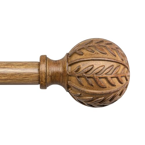 QDWIS Boho Wood Curtain Rods for Windows 28 to 48 inch,1" Adjustable Heavy Duty Window Curtain Rod with Imitation Wood Grain Finials,Rustic Decorative Drapery Rods Set,Size:18-60'',Natural Wood