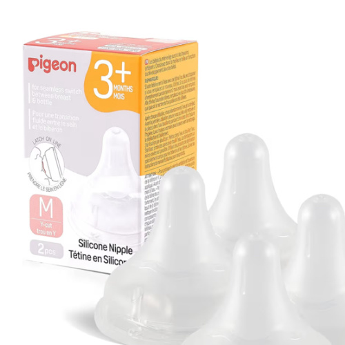 Pigeon Silicone Nipple (M) with Latch-On Line, Natural Feel, 3+ Months, 4 Counts