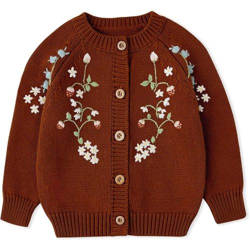 Simplee kids Baby Sweater Toddler Girls Cardigan Sweater Embroidered Strawberry Knit Sweater