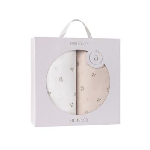 Aurora Fitted Crib Sheet Set - 2 pk - 100% Jersey Knit Cotton - Ivory/Sage Floral Printed