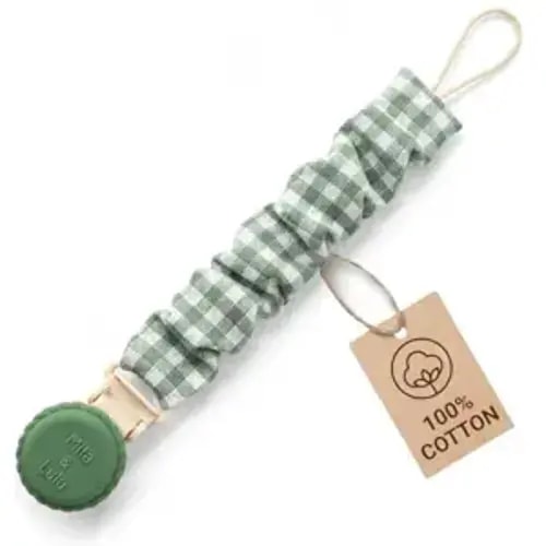Muslin Cotton Pacifier Clips- Metal-Free, Lightweight and Secure Pacifier Holder for Babies (Olive Graine) - Mila & Lulu