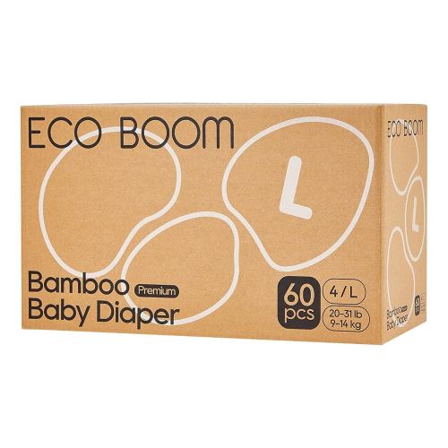 ECO BOOM Diapers, Viscose from Bamboo Diapers, Natural Soft Disposable Nappies for Infant, Size 4 Suitable for 20 to 31lb (Large - 60 Count)