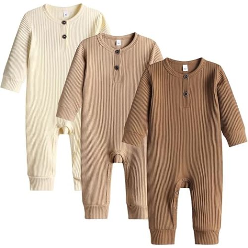 Bafeicao Baby Boy Girl 2/3 Pack Solid Romper Ribbed Short/Long Sleeve Bodysuit Jumpsuit Infant Knitted Outfits Clothes