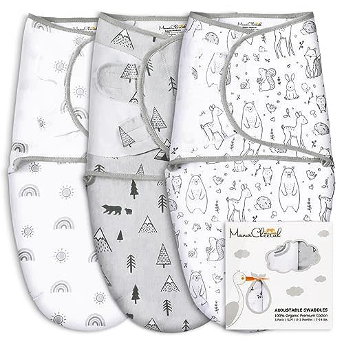 Mama Cheetah Organic Baby Swaddle Blanket, Adjustable Newborn Swaddle Sleep Sacks, Easy Swaddles for Boys and Girls 0-3 Months, Nursery Swaddling Essentials, 3-Pack