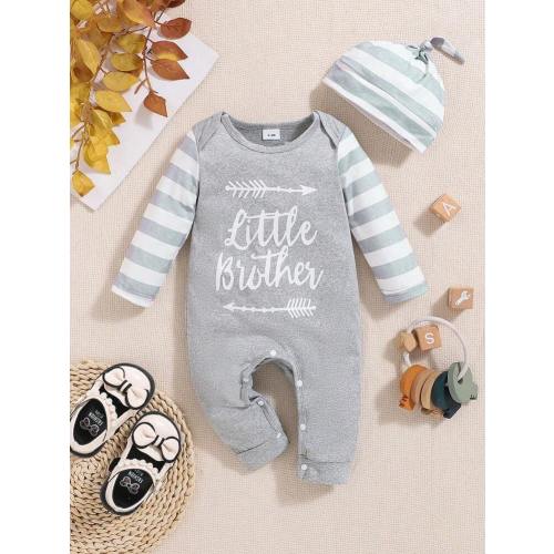 2pcs/Set Newborn Baby Boy Clothes Little Brother Jumpsuits, Cute Infant Clothing Set | SHEIN USA