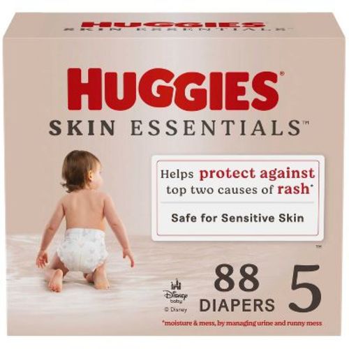 Huggies Skin Essentials Luxury Diapers - Size 5 - 88ct: Hypoallergenic, Latex-Free, Leak Guards, Tear Away Sides, 27+ lbs