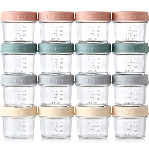 VITEVER 16 Pack Glass Baby Food Storage Containers, 4 oz Baby Food Jars with Plastic Lids, Small Baby Food Maker, Reusable Infant Freezer Container, Microwave, Dishwasher & Freezer Safe, BPA Free