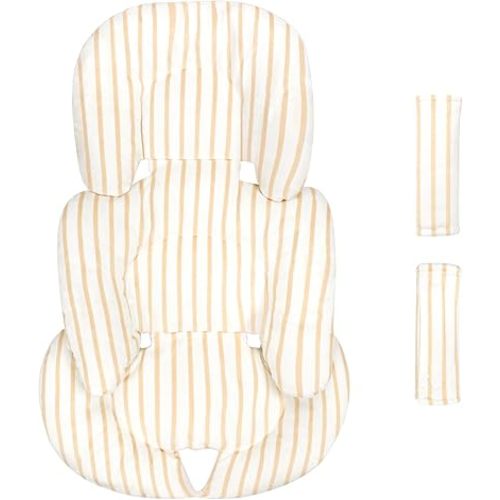 Infant Car Seat Insert, Car Seat Head Support Baby Girls Boys, Soft & Reversible Newborn Carseat Insert Cushion with 2 Strap Covers, for Stroller, Swing, Bouncer (Brown Line)