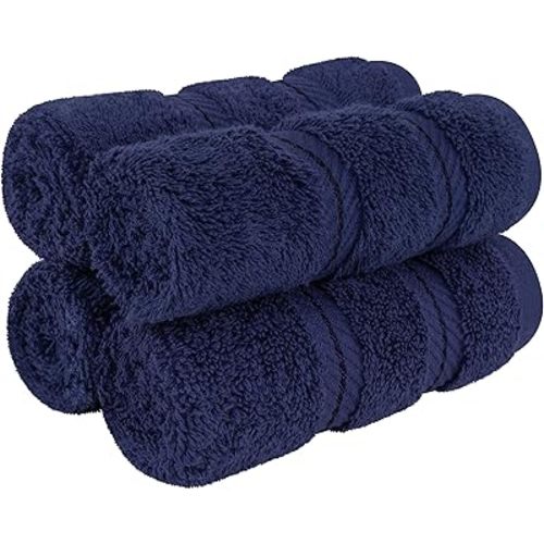 American Soft Linen Luxury Washcloths for Bathroom, 600 GSM 100% Cotton 4 Piece Turkish Wash Cloth Set, 13x13 in Soft Rags for Body and Face, Navy Blue Washcloths