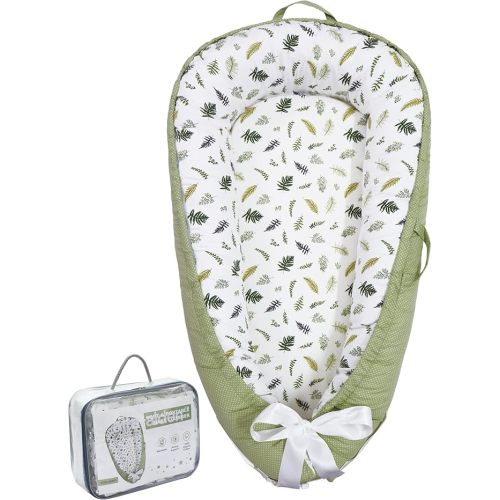 Baby Lounger | Organic Cotton Infant Lounger | Reversible, Adjustable & Portable Floor Lounger |Supervised Use | Soft, Breathable, Washable Cover - Star Collection (Sage Leaf)