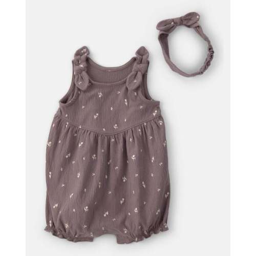 Baby Girl 2-Piece Floral Sleeveless Romper Set - Brown | Carter's