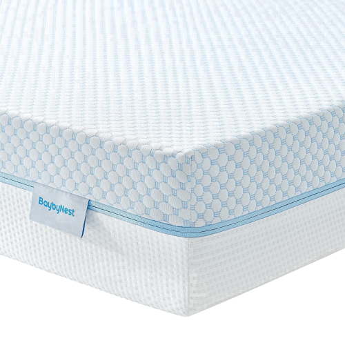 BaybyNest 6" Dual Sided Crib & Toddler Mattress (Firm & Plush) - Gel Memory Foam, Breathable & Removable Cover - CertiPUR-US Certified (Blue & White)