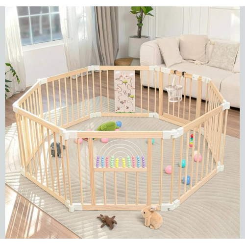 Foldable Wooden Baby Playpen Activity Center,Adjustable Size & Shape Portable Play Yard, Baby Fence Play Area with Gate for Indoor Use for Babies and Toddlers(56x56x24inches)