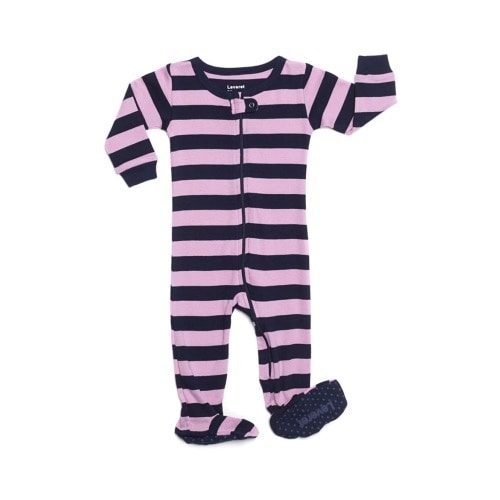 Purple & Navy Striped Footed Jumpsuit