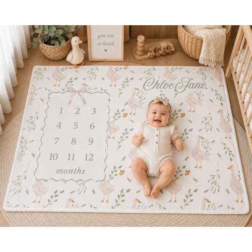 Personalized Goose Milestone Blanket | Baby Month Milestone Blanket | Custom Newborn Baby Name Blanket | Custom Baby Girl Nursery Blanket