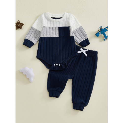 Loicainy Infant Baby Boy Girl Fall Outfits 3 6 12 18 24 Months Long Sleeve Crew Neck Knit Romper and Elastic Waist Jogger Pants Toddler Boys Clothes Set