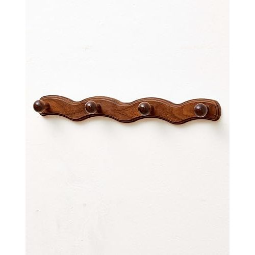 Wood Coat Rack Wall Mount - Walnut Coats Hook Hanger Wall-Mounted, Wave-Shaped Entryway Hanging Racks with 6 Hooks for Jacket Keys Hats Robes Towels Bags, Living Room Mudroom Bathroom Bedroom Hallway