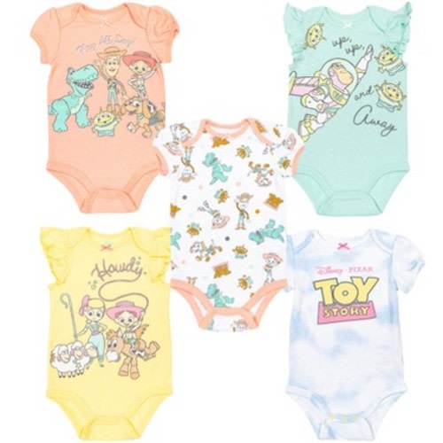 Disney Classics 101 Dalmatians Bambi Dumbo 5 Pack Short Sleeve Bodysuits, Color: Toy story, Size: 12 months