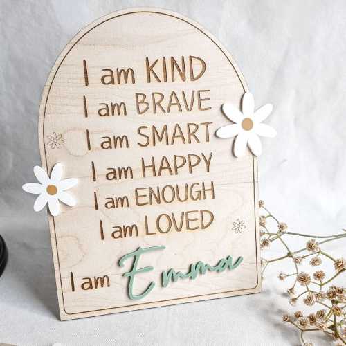 Kids Room Positivity Sign Positive Affirmation Wooden Sign Daily Affirmation Reminder for Girl Room Daisy Decor Positive Self Esteem Toddler