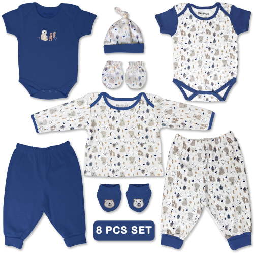 Baby Bright Newborn Essentials Must Have Clothes for Baby Boy, Outfit Gifts for Infant, Baby Shower Gift, 8-Pieces, Size 0-3 Months