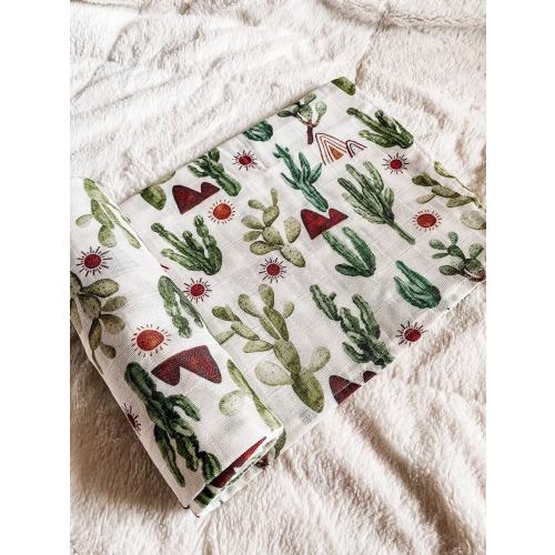 Muslin Western Cactus Baby Swaddle, Neutral Muslin Swaddle, Boho Sun Baby Swaddle, Saguaro Blanket, Cactus Swaddle, Mountain Blanket